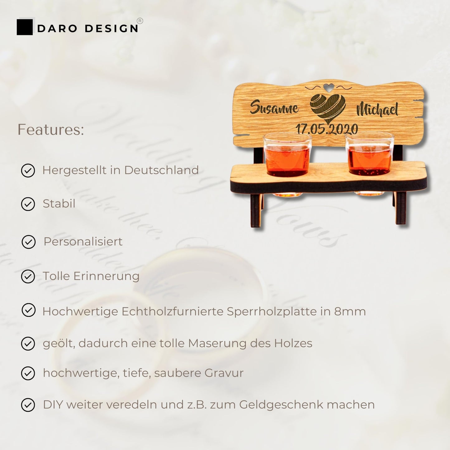 Schnapsbank mit Gravur