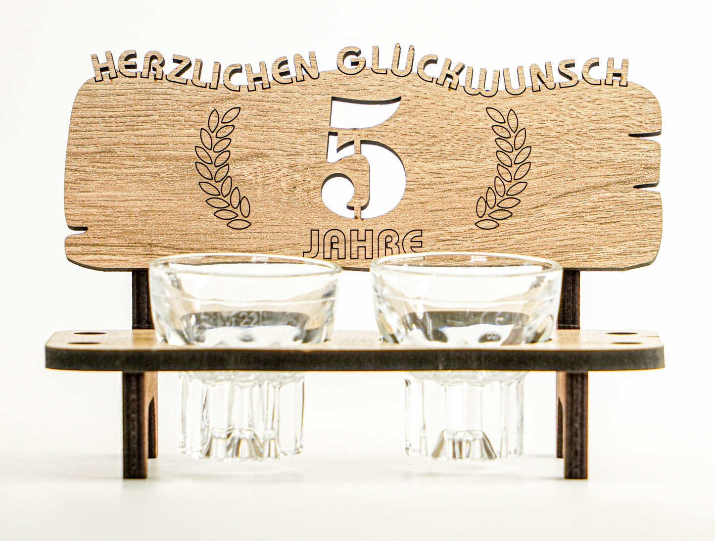 5 Jahre Schnapsbank mit 2 Gläsern als Geschenkidee zum Jubiläum oder Hochzeitstag