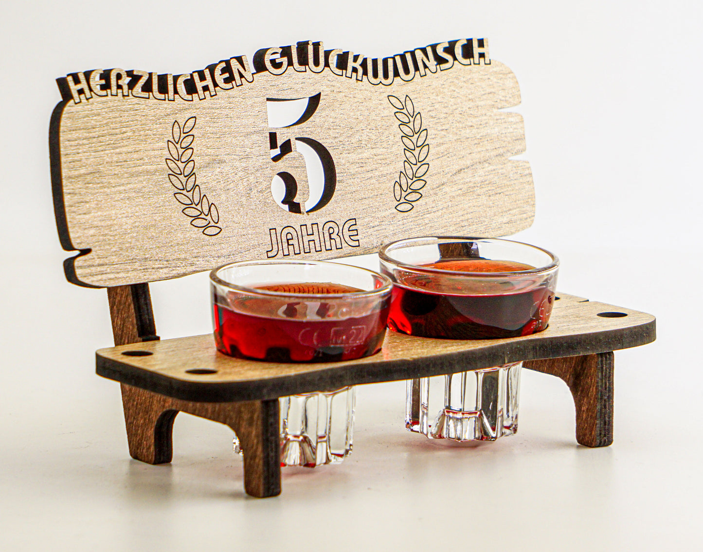 5 Jahre Schnapsbank mit 2 Gläsern als Geschenkidee zum Jubiläum oder Hochzeitstag