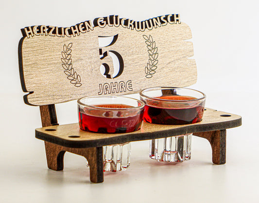 5 Jahre Schnapsbank mit 2 Gläsern als Geschenkidee zum Jubiläum oder Hochzeitstag