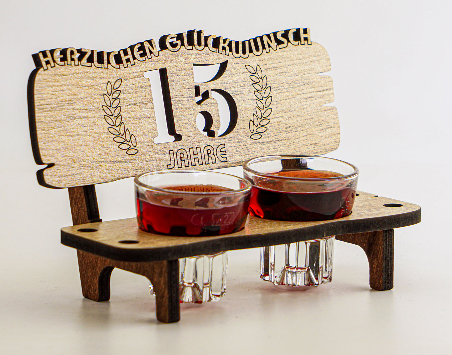 5 Jahre Schnapsbank mit 2 Gläsern als Geschenkidee zum Jubiläum oder Hochzeitstag