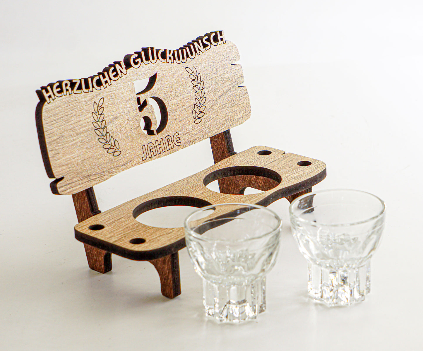 5 Jahre Schnapsbank mit 2 Gläsern als Geschenkidee zum Jubiläum oder Hochzeitstag