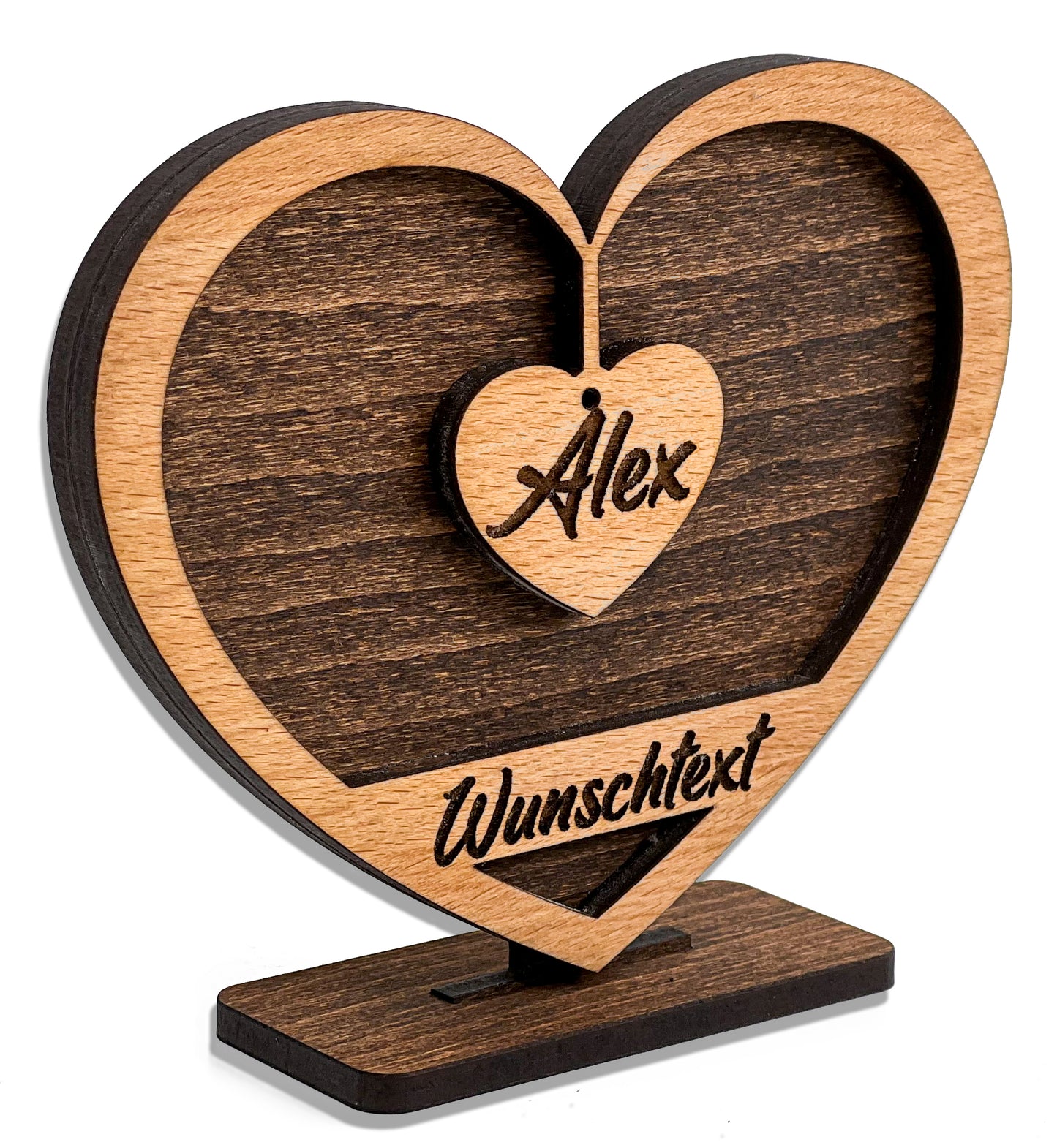 Holzherz mit Gravur, personalisiert 15x12x4 cm