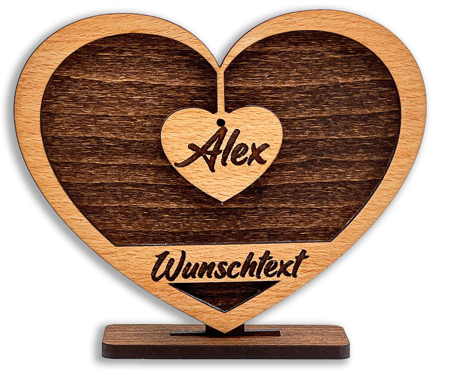 Holzherz mit Gravur, personalisiert 15x12x4 cm