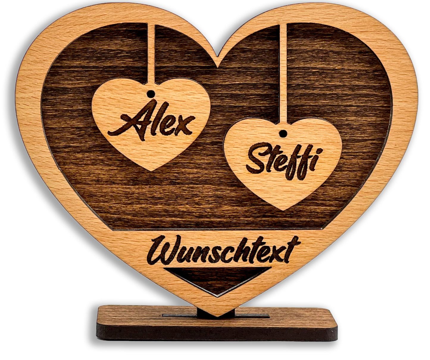 Holzherz mit Gravur, personalisiert 15x12x4 cm
