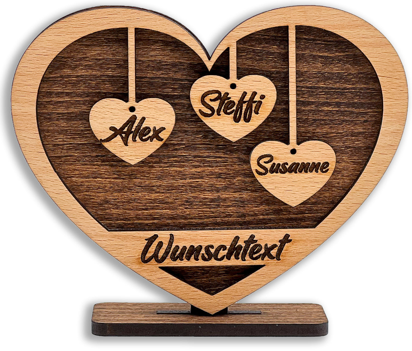 Holzherz mit Gravur, personalisiert 15x12x4 cm