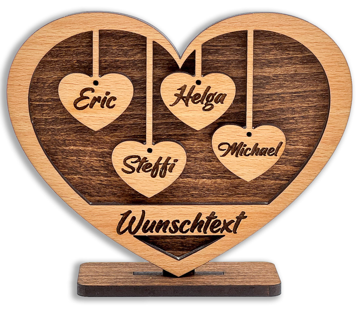 Holzherz mit Gravur, personalisiert 15x12x4 cm