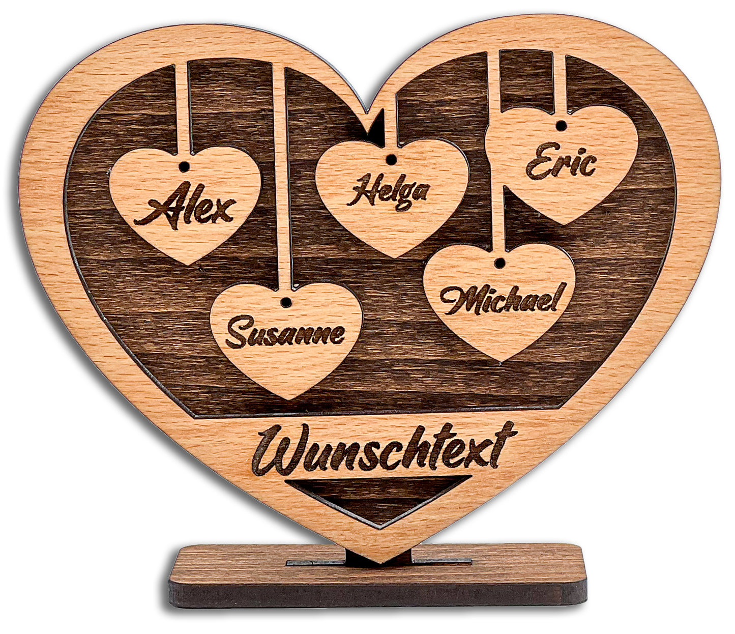 Holzherz mit Gravur, personalisiert 15x12x4 cm