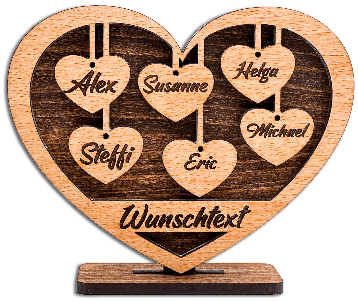 Holzherz mit Gravur, personalisiert 15x12x4 cm